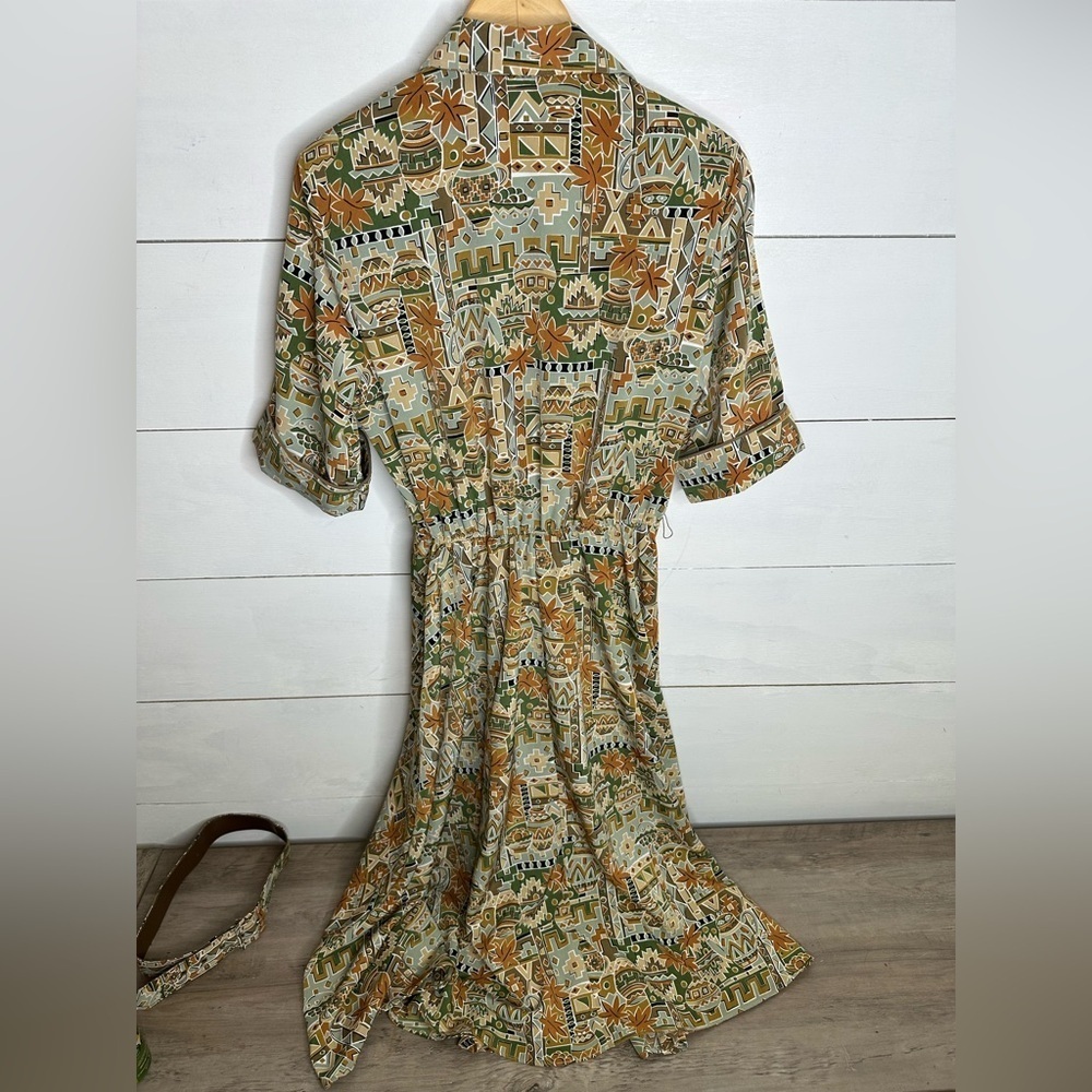 Vintage Brownstone Studio Womens 8 Shirt Dress Geometric Print Retro Midi Button - Picture 8 of 9